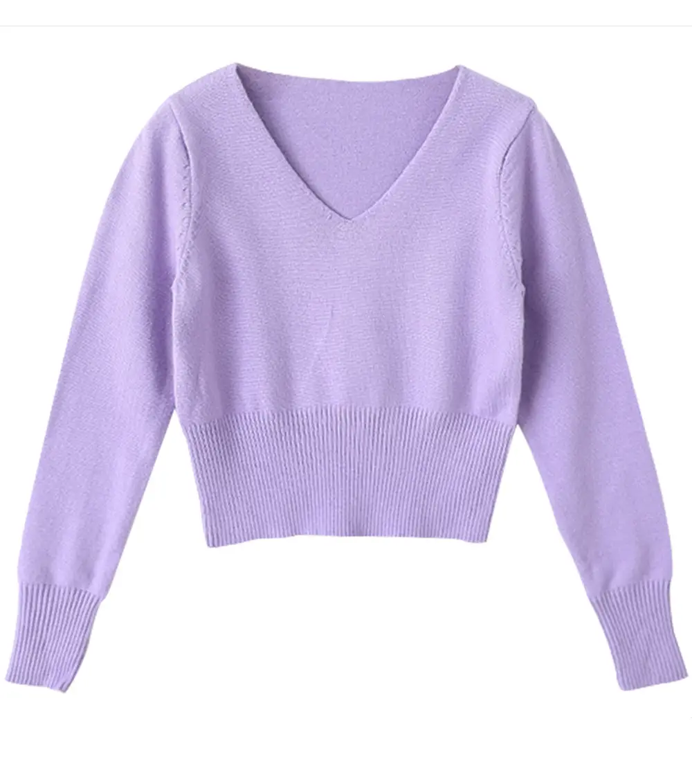 Girls Cotton V-Neck Sweaters Pink Blue Purple Grey — feature 9
