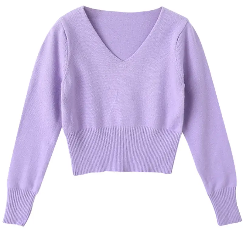 Girls Cotton V-Neck Sweaters Pink Blue Purple Grey - Image 3