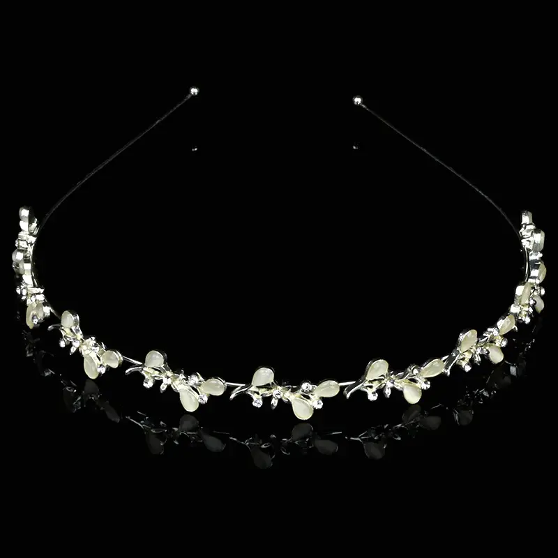 French Style Leaf Bow Hoop with Cat's Eye & Rhinestones - Image 5