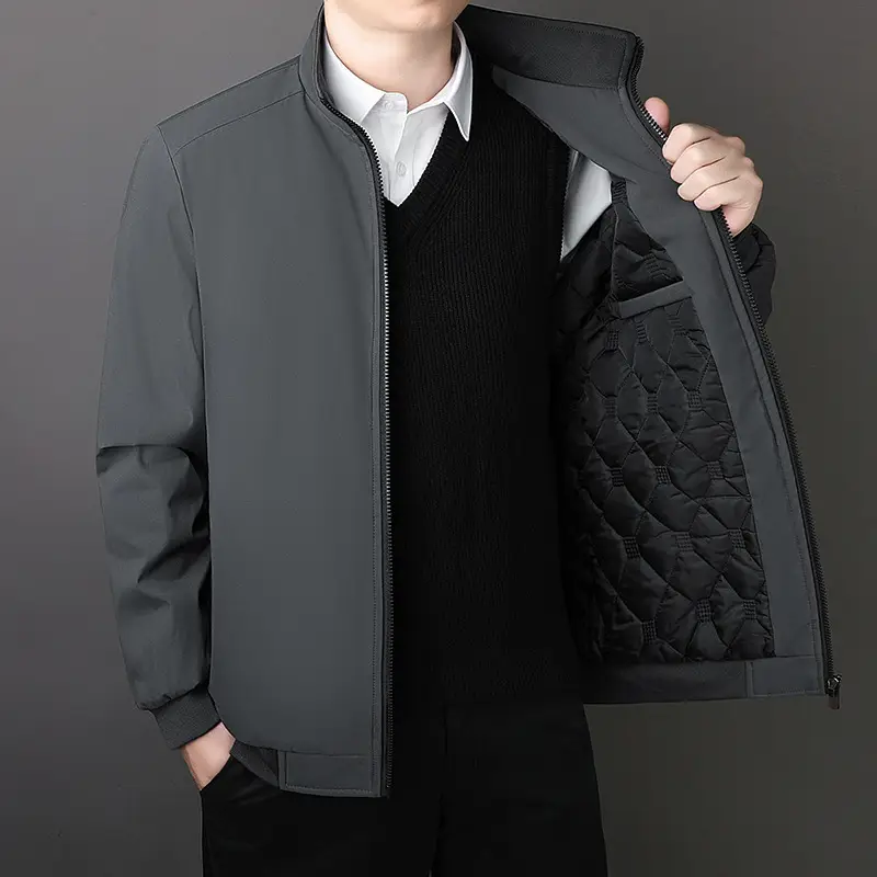 Men's Cross-Body Padded Coat Gray Velvet Padded Large