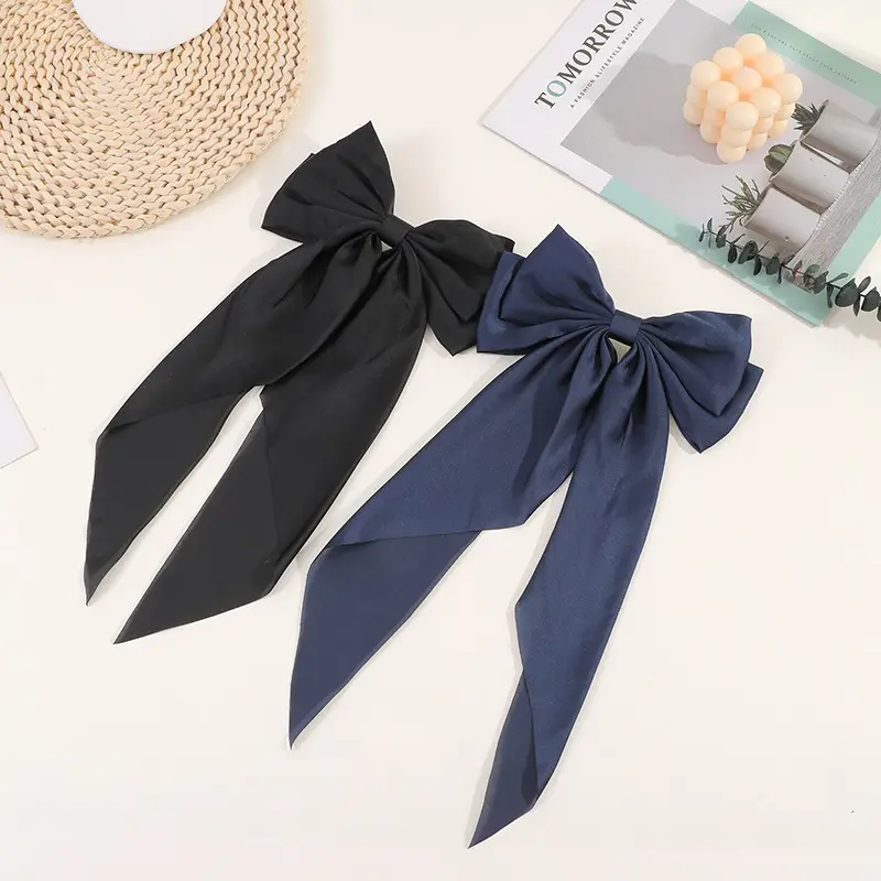 Retro Big Bow Hair Clip Navy Black Spring Clip - Image 16