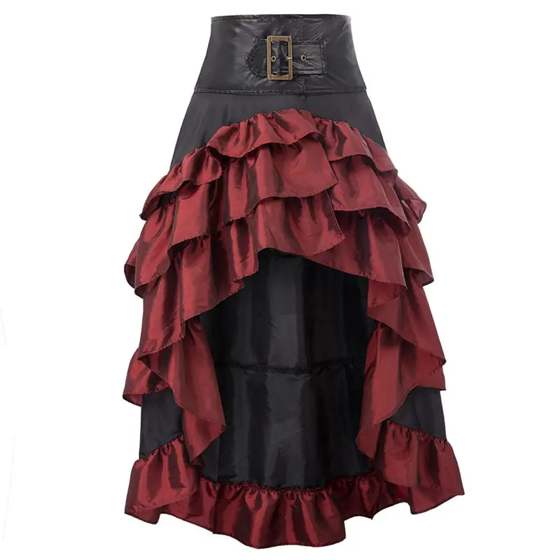 Black Ruffled High Waist Cake Skirt with Belt - Image 3