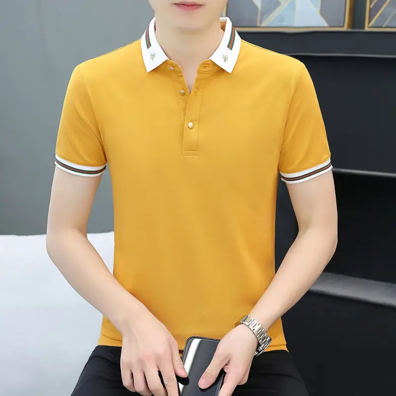 Men Navy Polo T-Shirt Short Sleeve Lapel Bottoming Casual