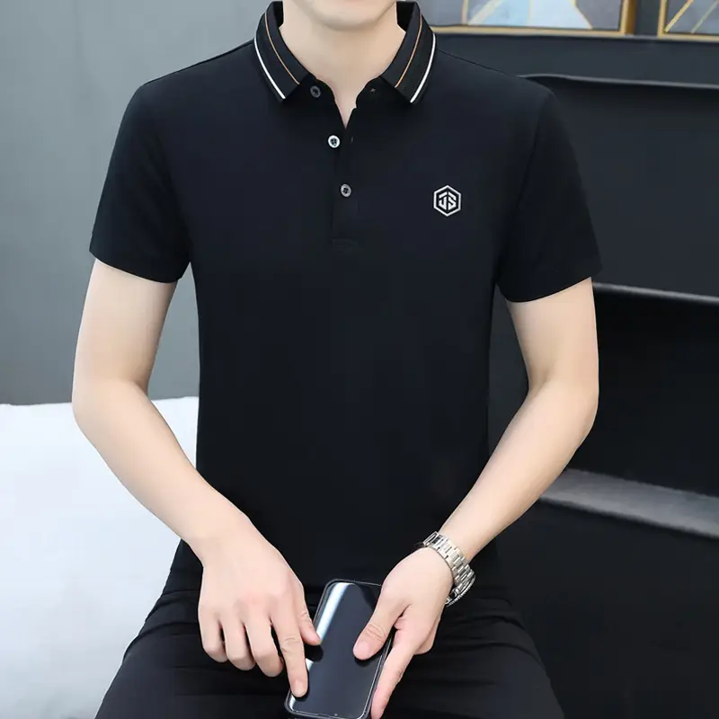 Men Navy Polo T-Shirt Short Sleeve Lapel Bottoming Casual