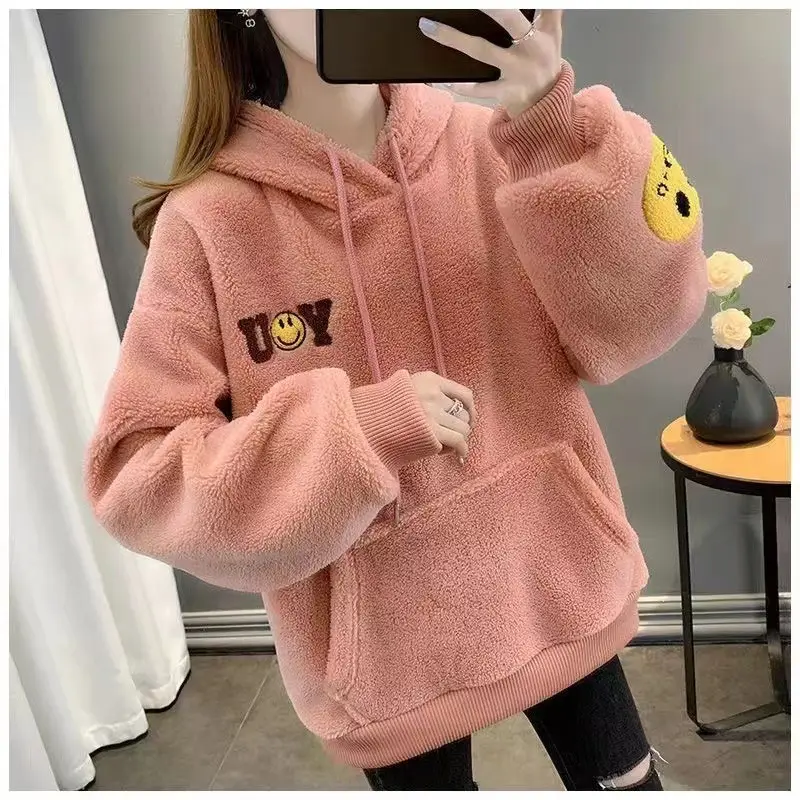 Pink Fleece Hoodie Women's Fitted Winter Coat - Image 8