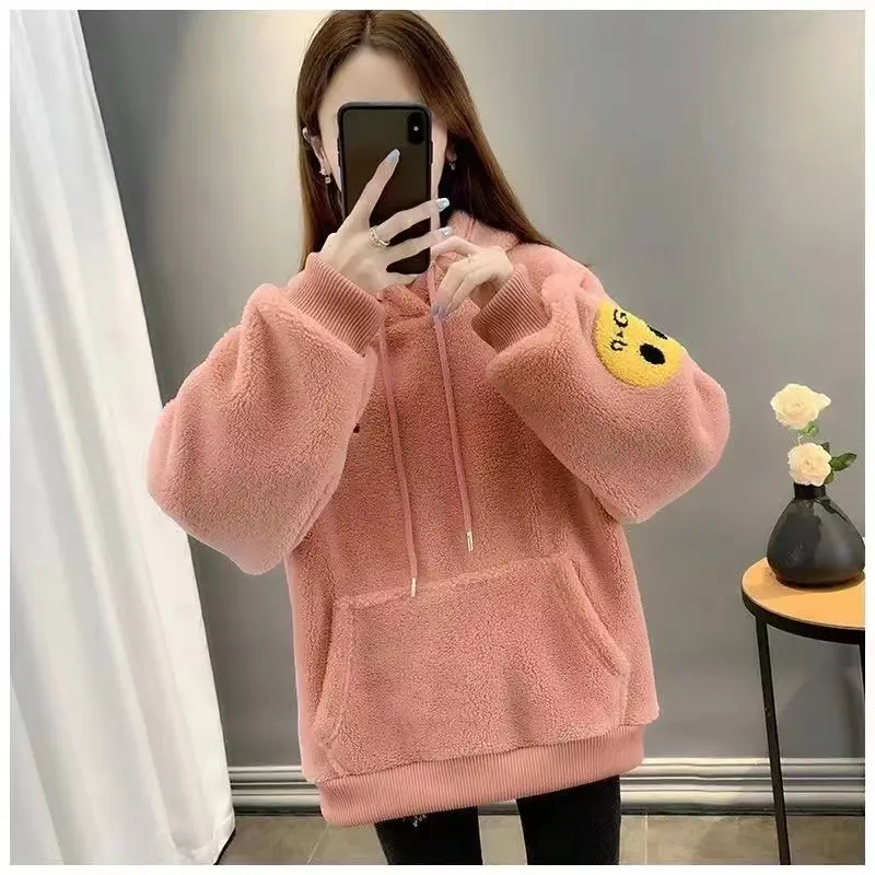 Pink Fleece Hoodie Women's Fitted Winter Coat - Image 5