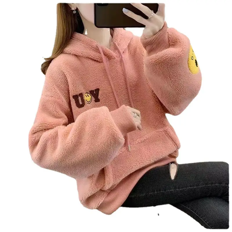 Pink Fleece Hoodie Women's Fitted Winter Coat - Image 7