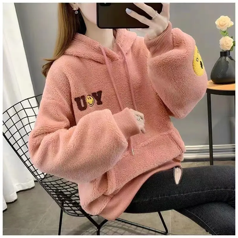 Pink Fleece Hoodie Women's Fitted Winter Coat — feature 5