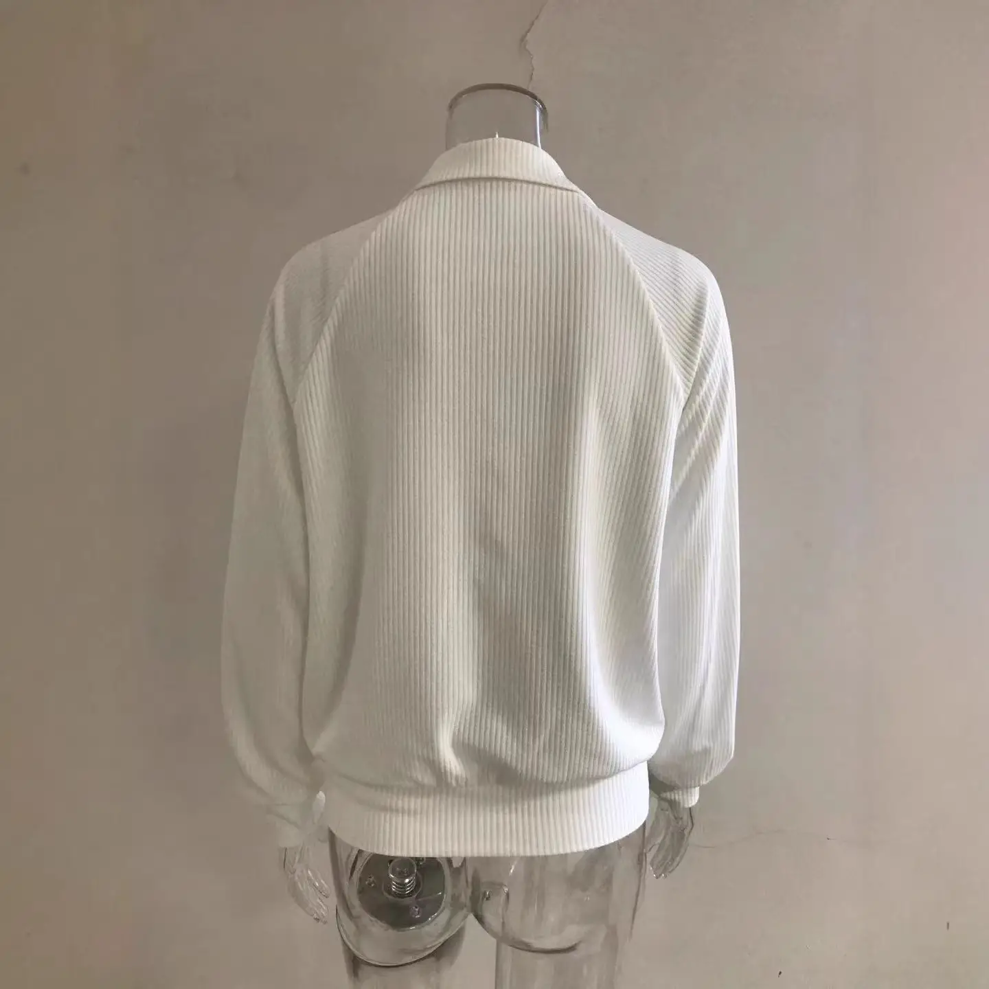 White Zipper Cardigan Mid-Length Striped Long Sleeve