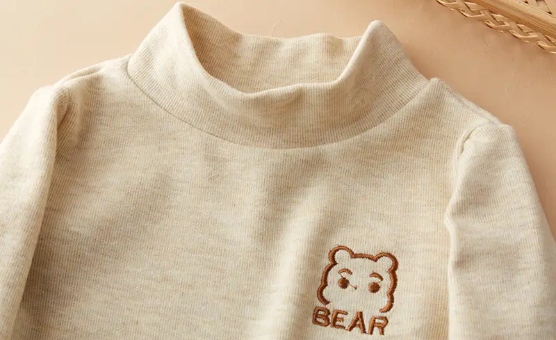 Children's Grey Velvet Half Turtleneck Top with Bear Print — feature 11