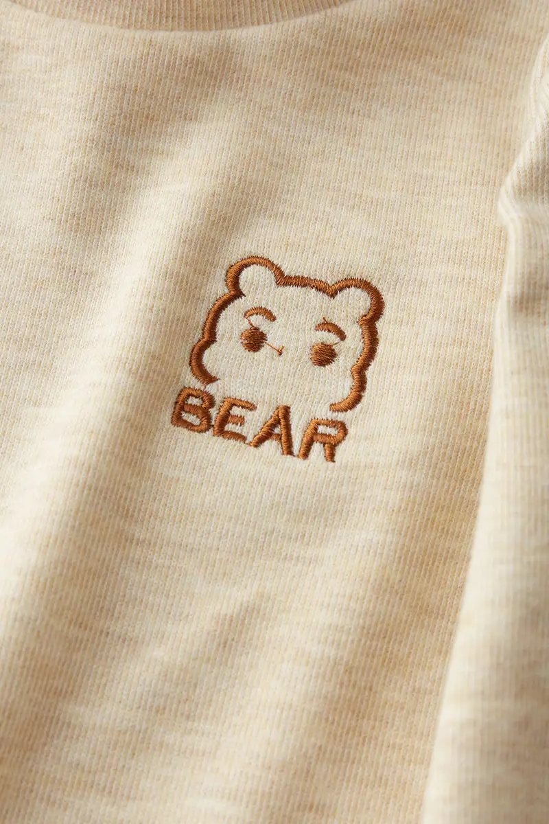 Children's Grey Velvet Half Turtleneck Top with Bear Print — feature 12