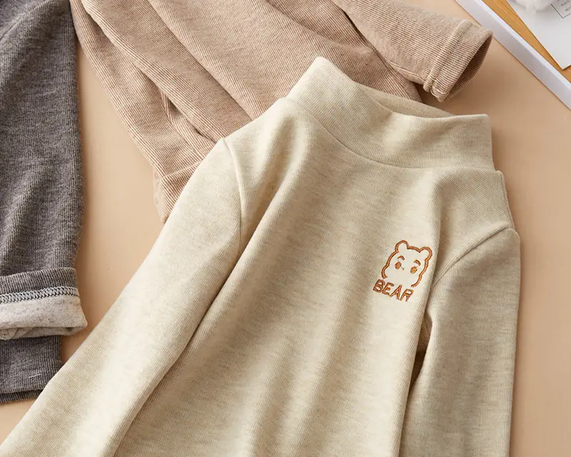 Children's Grey Velvet Half Turtleneck Top with Bear Print — feature 5