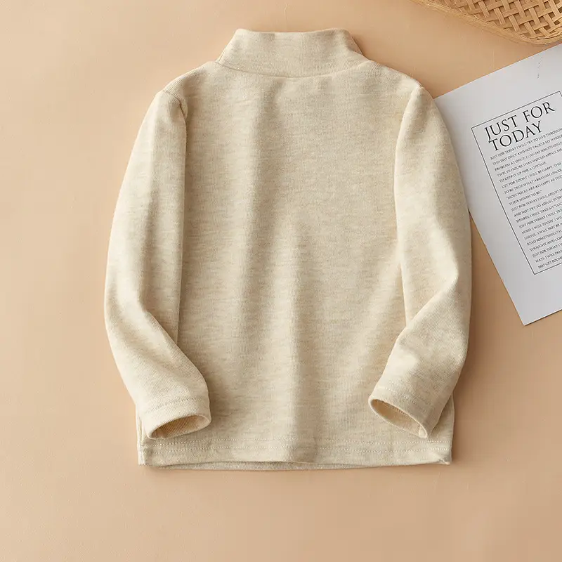 Children's Grey Velvet Half Turtleneck Top with Bear Print — feature 8