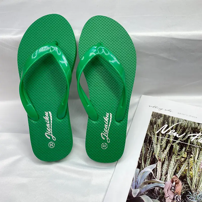 Women Black Patent Leather Flip Flops Casual Outdoor