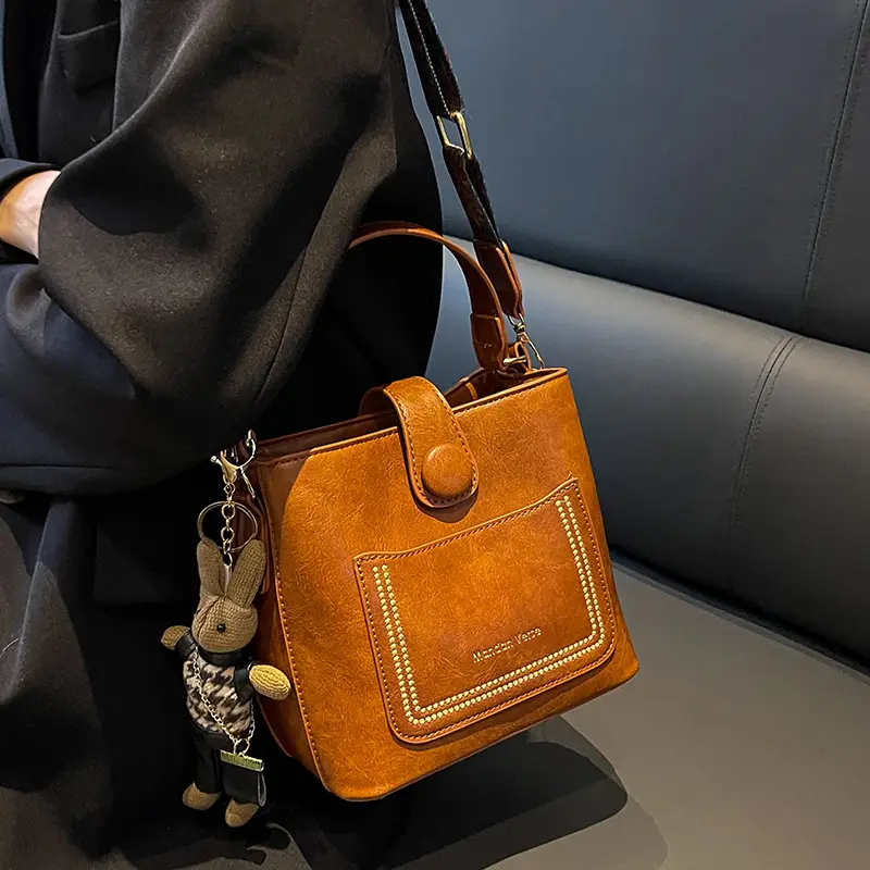 Women's Brown Leather Shoulder Bag with Crossbody Strap