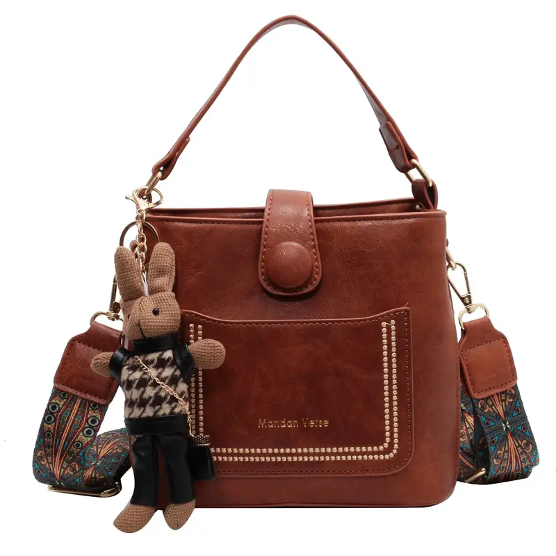 Women's Brown Leather Shoulder Bag with Crossbody Strap