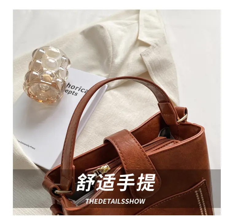 Women's Brown Leather Shoulder Bag with Crossbody Strap — feature 15