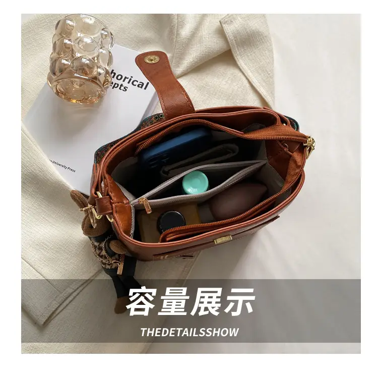 Women's Brown Leather Shoulder Bag with Crossbody Strap — feature 16