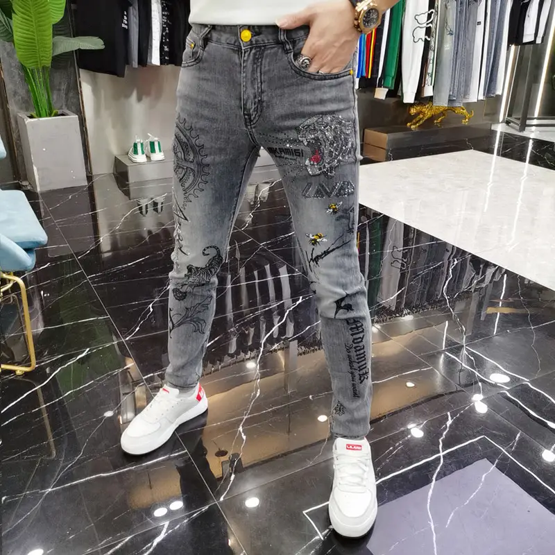 Men Fleece Lined Slim Fit Jeans Autumn Winter - Image 3