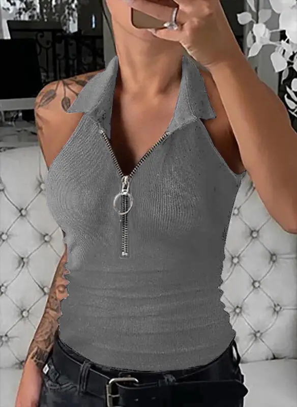 Women's 2024 Zipper Vest Solid Color Pit Lapel - Image 3