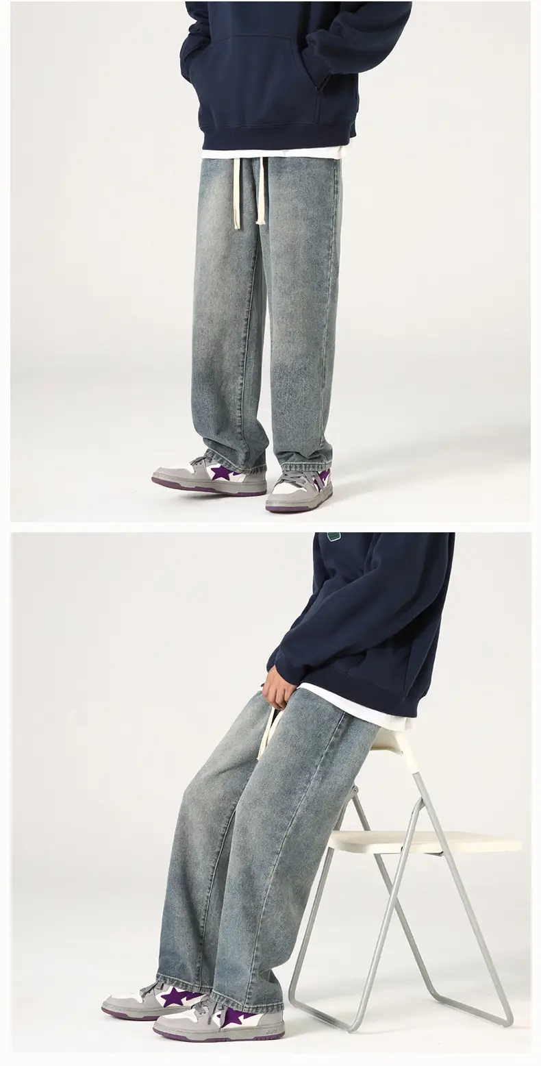 Xxbro Men's Vintage Wash Jeans Wide Leg Pants All Colors — feature 9