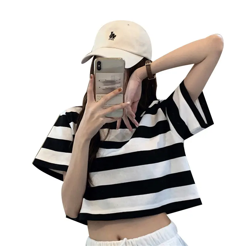 Women Striped Short Sleeve T-Shirt One Piece Drop Shipping - Image 6