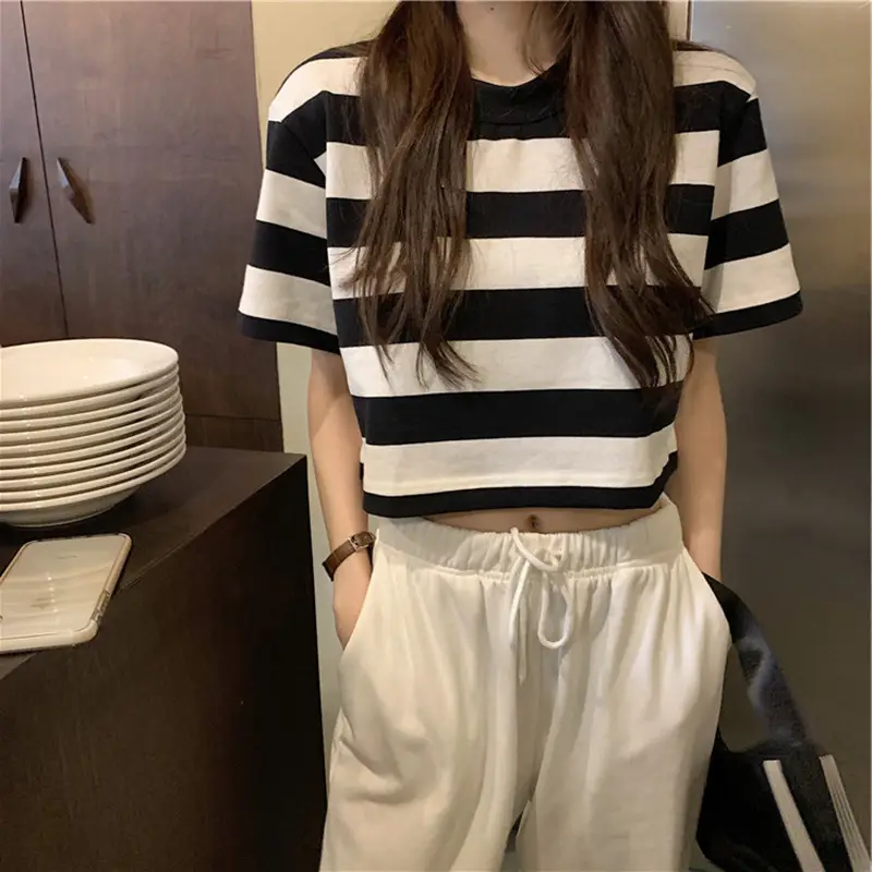 Women Striped Short Sleeve T-Shirt One Piece Drop Shipping - Image 7