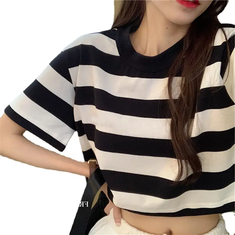 Women Striped Short Sleeve T-Shirt One Piece Drop Shipping - Image 9