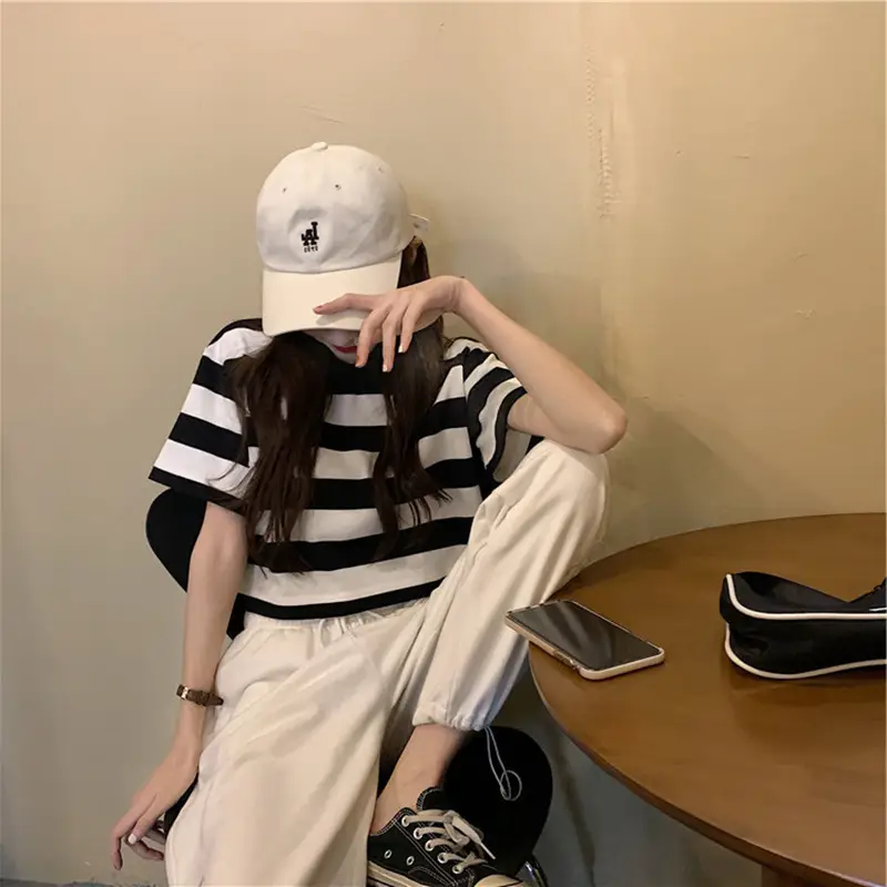 Women Striped Short Sleeve T-Shirt One Piece Drop Shipping — feature 5