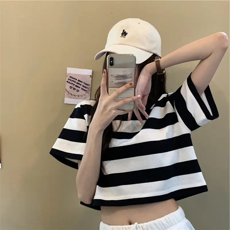 Women Striped Short Sleeve T-Shirt One Piece Drop Shipping — feature 6