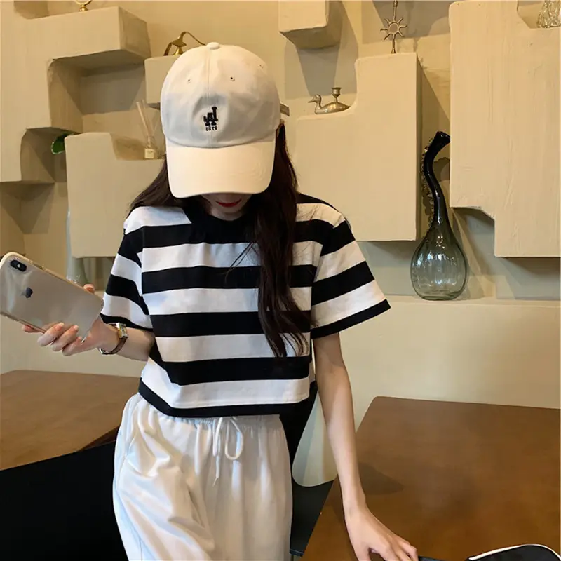 Women Striped Short Sleeve T-Shirt One Piece Drop Shipping — feature 9