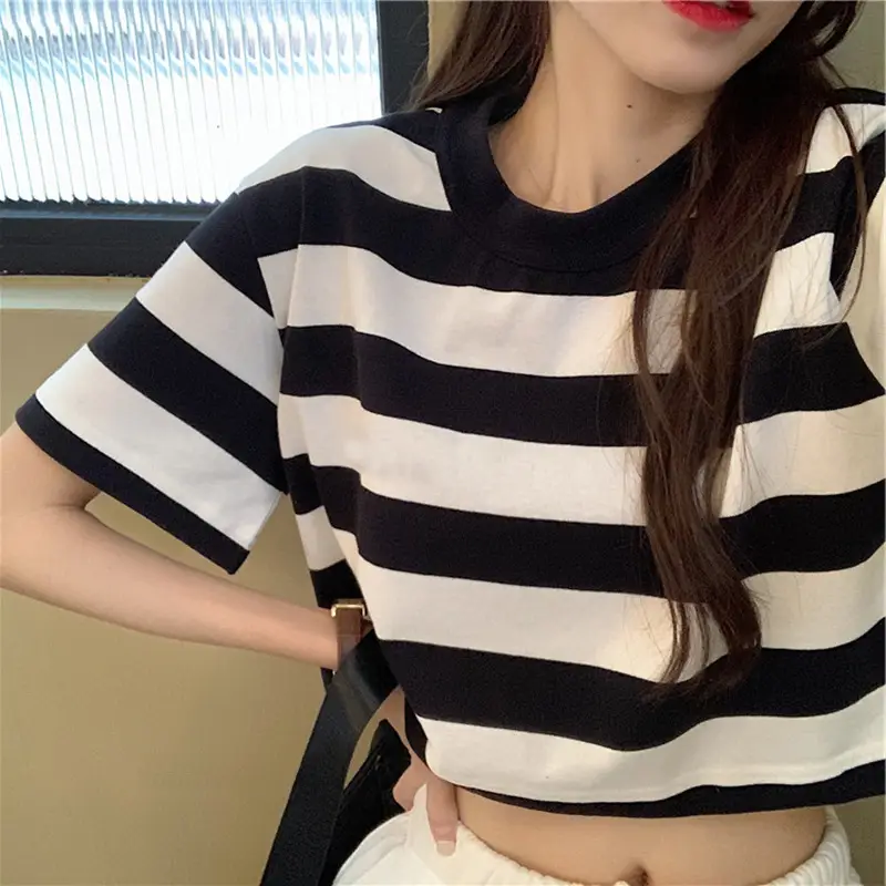 Women Striped Short Sleeve T-Shirt One Piece Drop Shipping - Image 2