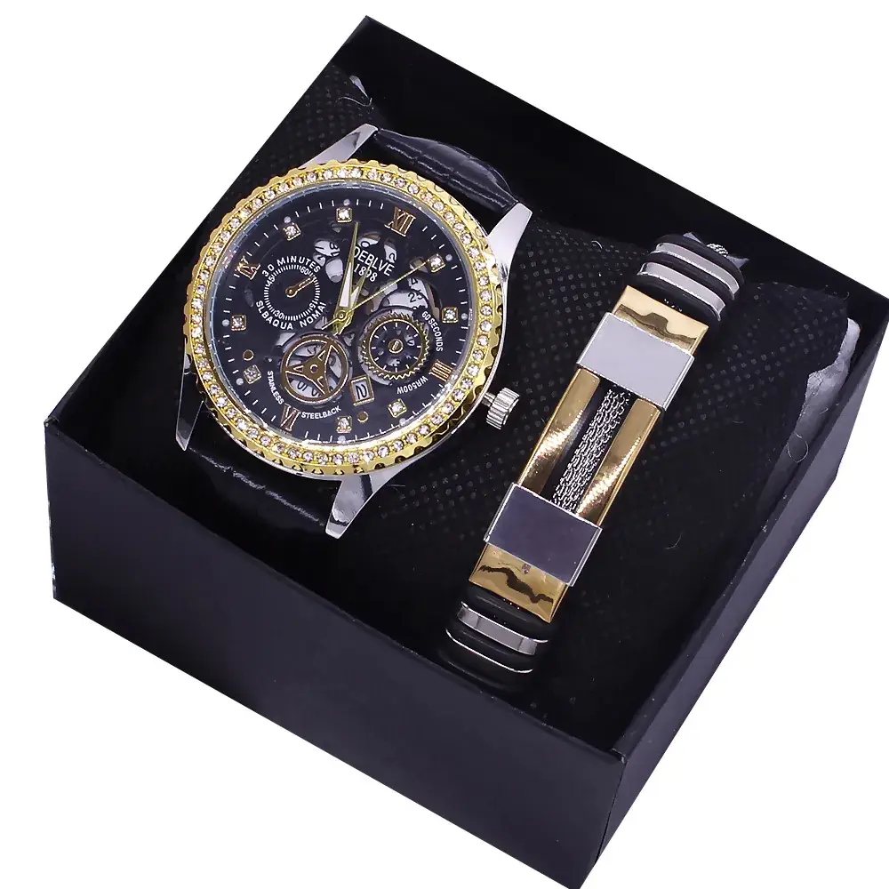 Men's Luxury Chronograph Watch Set Gold Black - Image 5