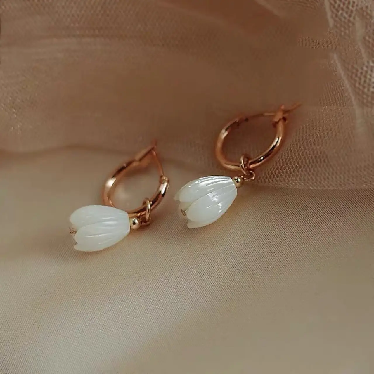 Natural Carved Shell Earrings 14k Gold Plated Women - Image 2