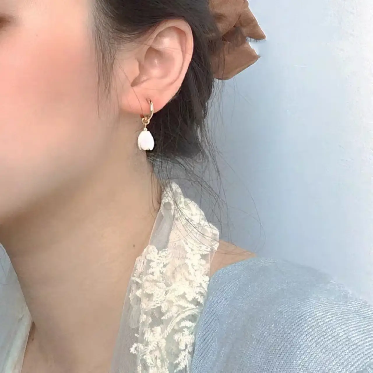 Natural Carved Shell Earrings 14k Gold Plated Women - Image 3