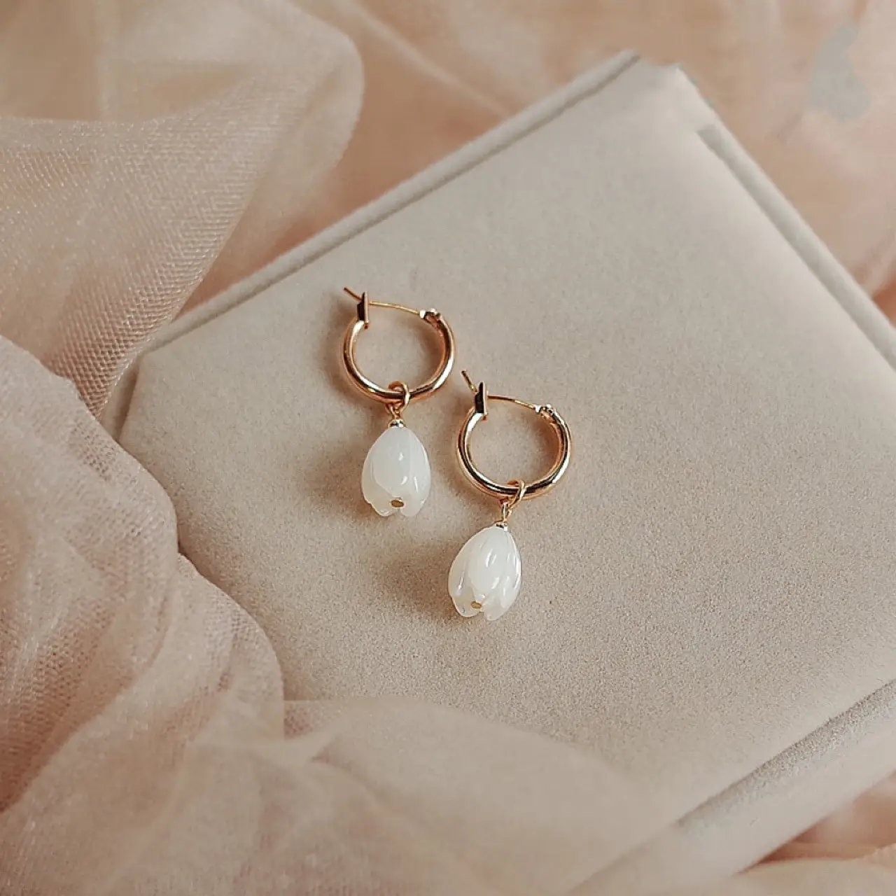 Natural Carved Shell Earrings 14k Gold Plated Women - Image 5