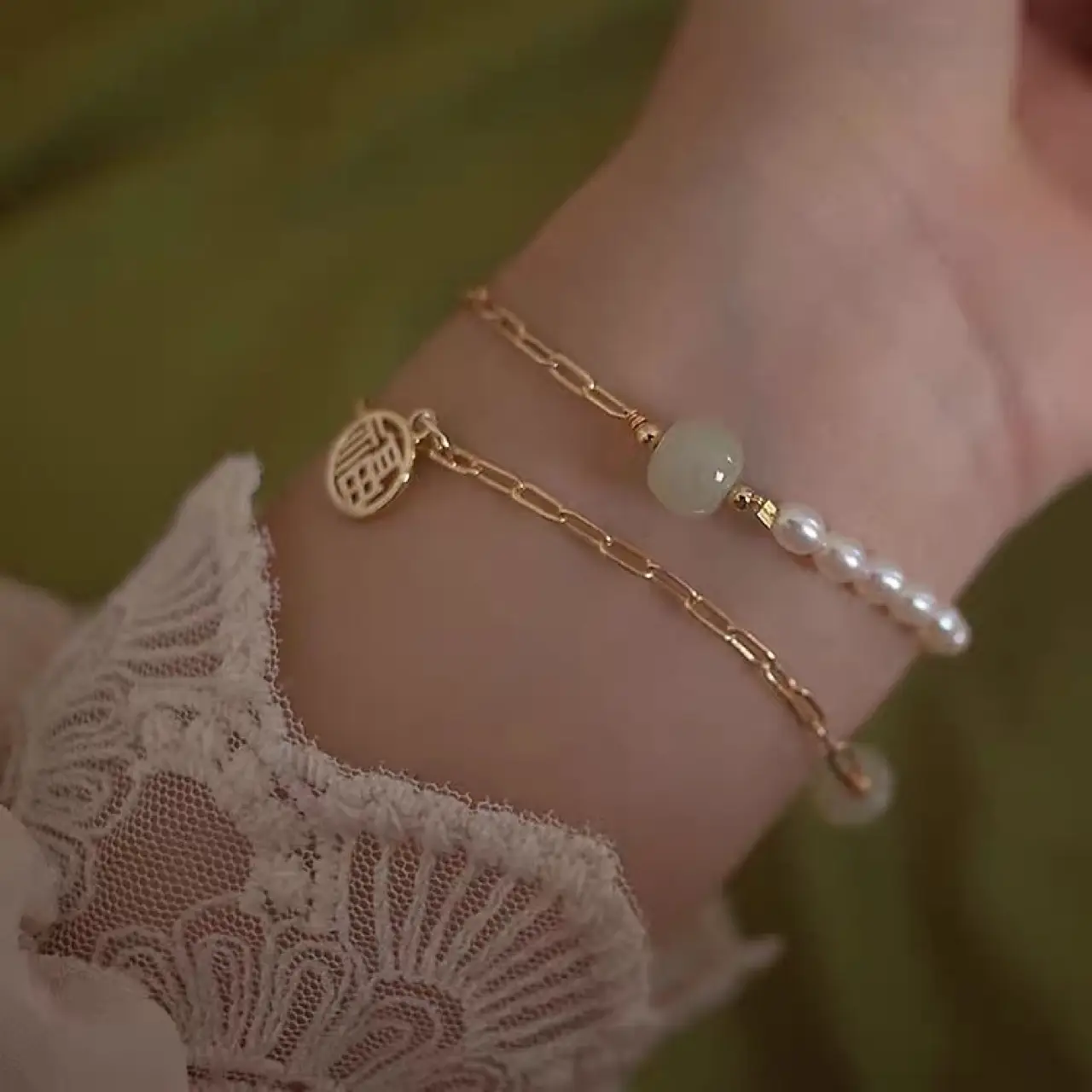 14K Gold Pearl Bracelet for Women's Gift - Image 2