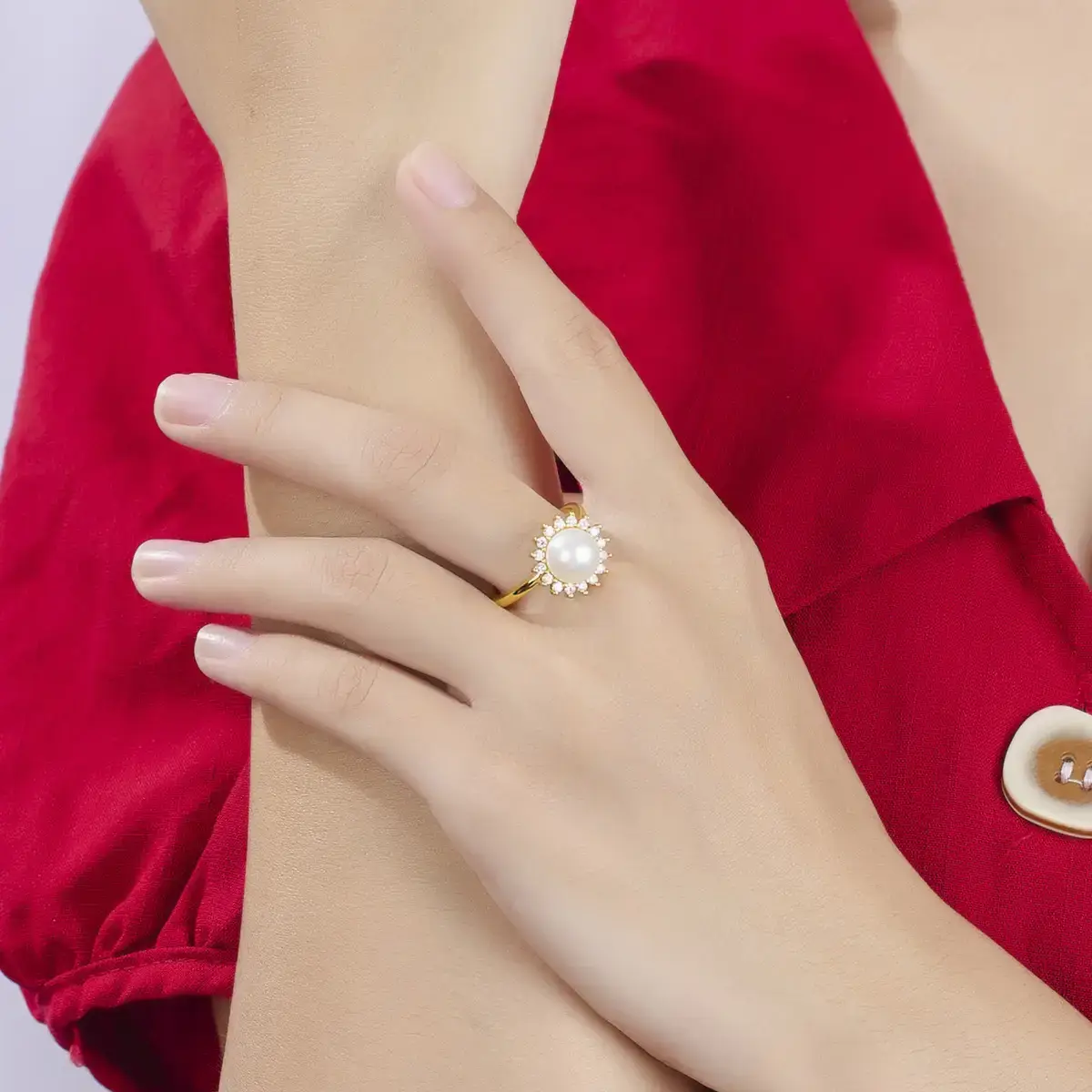 Pearl Sunflower Adjustable Ring for Women - Image 4