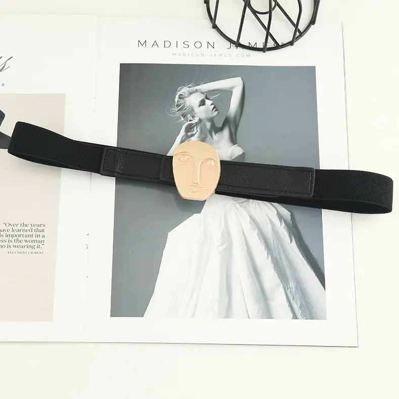 Black Stretch Elastic Coat Belt for Women Autumn Winter