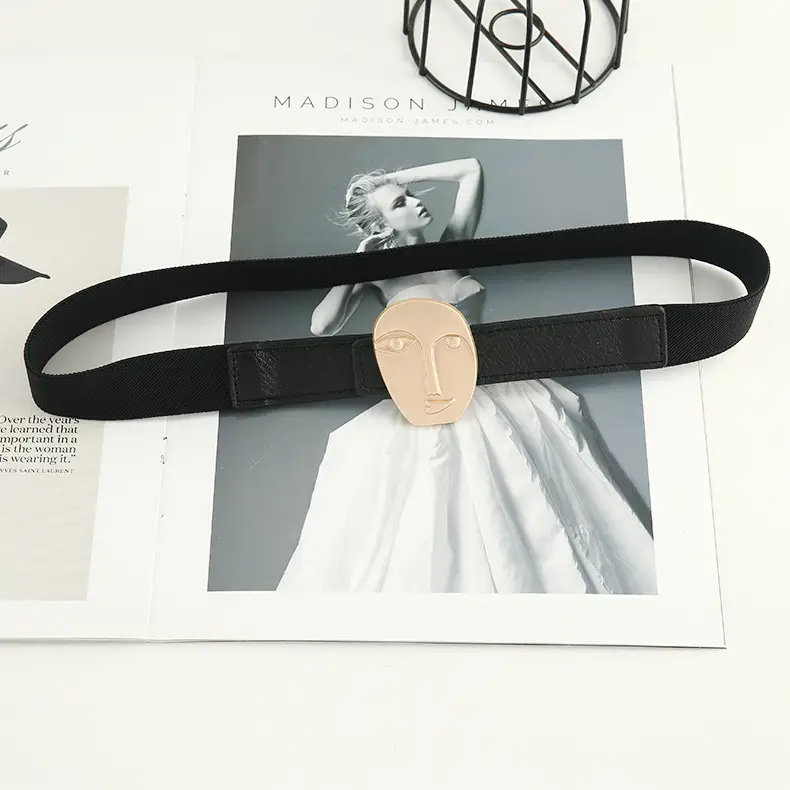 Black Stretch Elastic Coat Belt for Women Autumn Winter