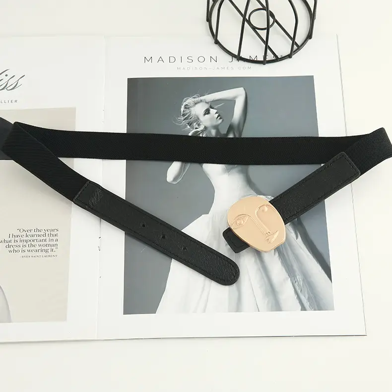 Black Stretch Elastic Coat Belt for Women Autumn Winter