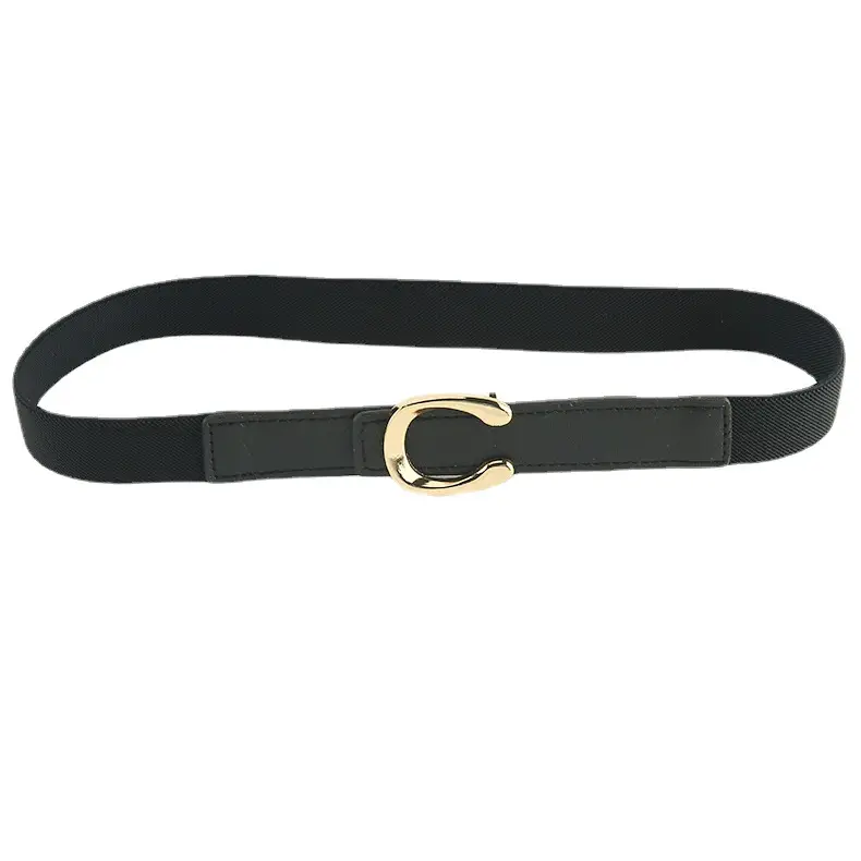 Black Stretch Elastic Coat Belt with Gold Clasp