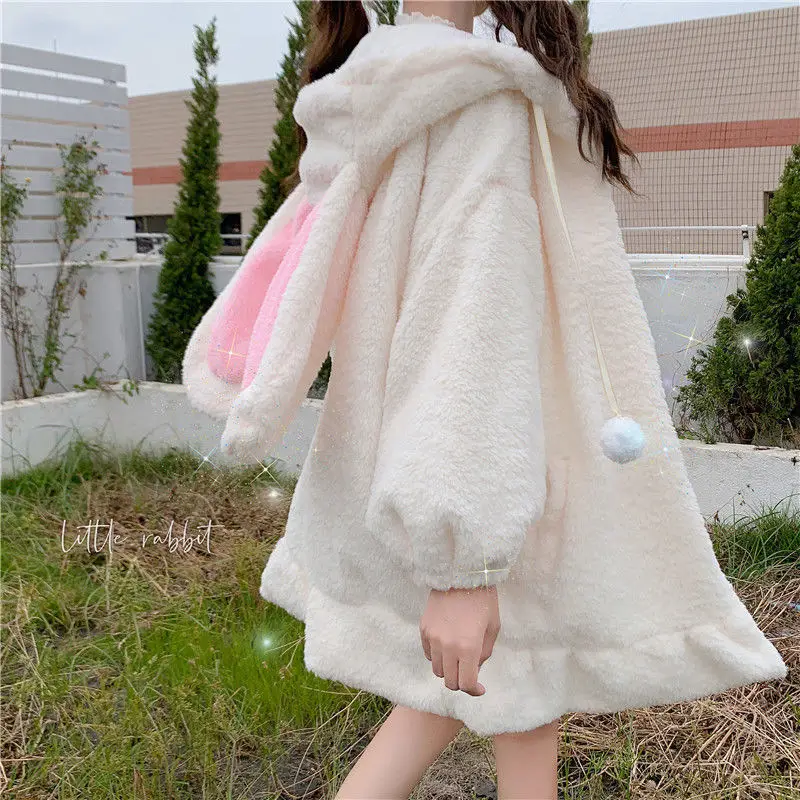 2025 Women's Black Rabbit Ears Sweatshirt Jacket Set Large - Image 4