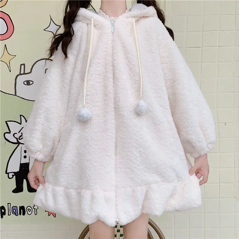 2025 Women's Black Rabbit Ears Sweatshirt Jacket Set Large - Image 6