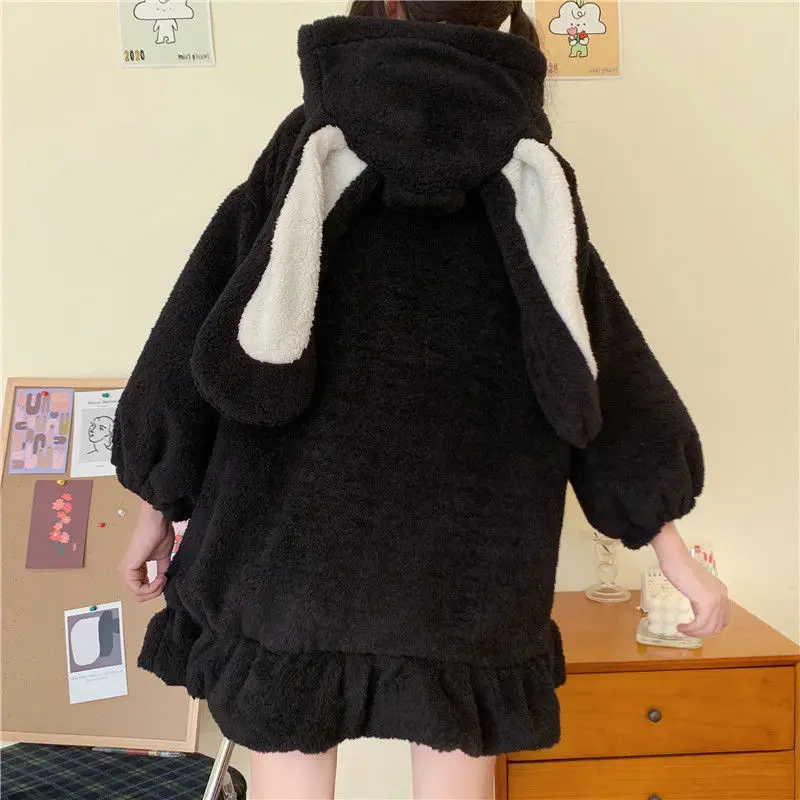 2025 Women's Black Rabbit Ears Sweatshirt Jacket Set Large — feature 11