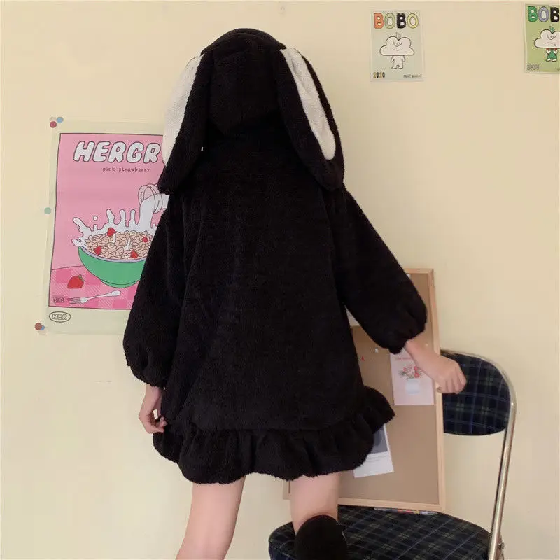 2025 Women's Black Rabbit Ears Sweatshirt Jacket Set Large — feature 20