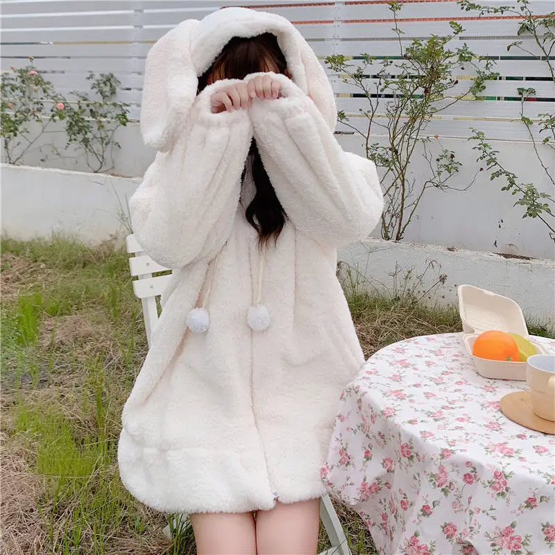 2025 Women's Black Rabbit Ears Sweatshirt Jacket Set Large — feature 3