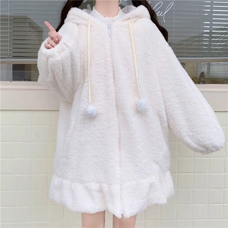 2025 Women's Black Rabbit Ears Sweatshirt Jacket Set Large — feature 7