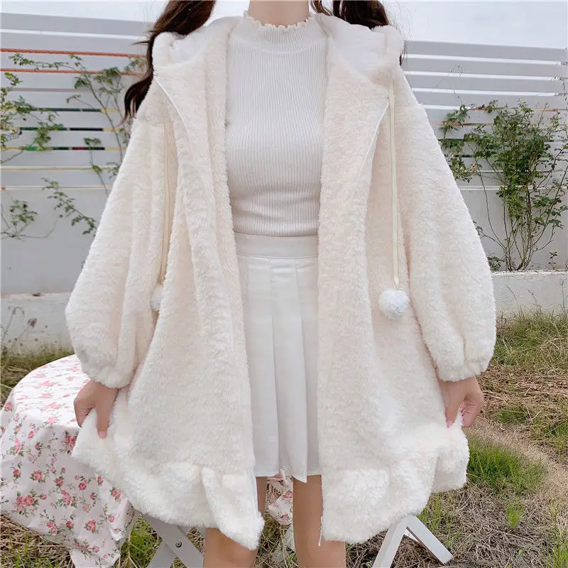 2025 Women's Black Rabbit Ears Sweatshirt Jacket Set Large — feature 9