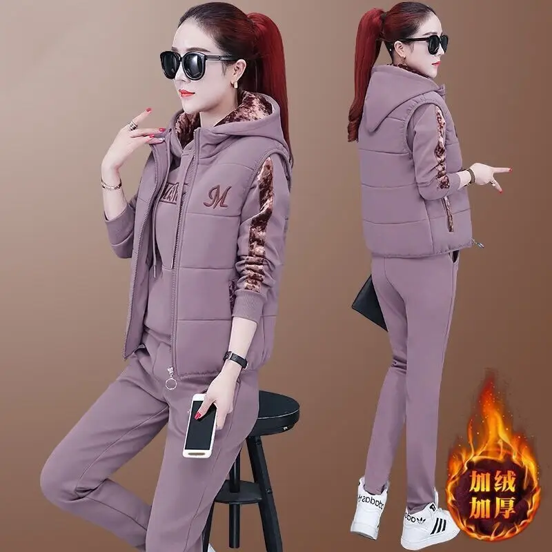 Women Fleece Winter Hoodie Set Pink Letter Embroidered - Image 11